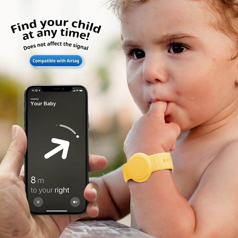 Foweroty for AirTag Bracelet for Kids, Waterproof Cute Print for Air tag Holder for Kids with Soft Silicone Full Coverage Anti-Lost Hidden for Airtag Wristband Accessories for Child, Yellow - Image 4